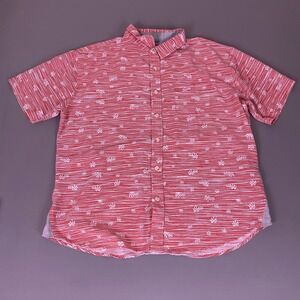 Seapointe Button Up Shirt Mens Size XL Red White Palm Tree Tropical Short Sleeve